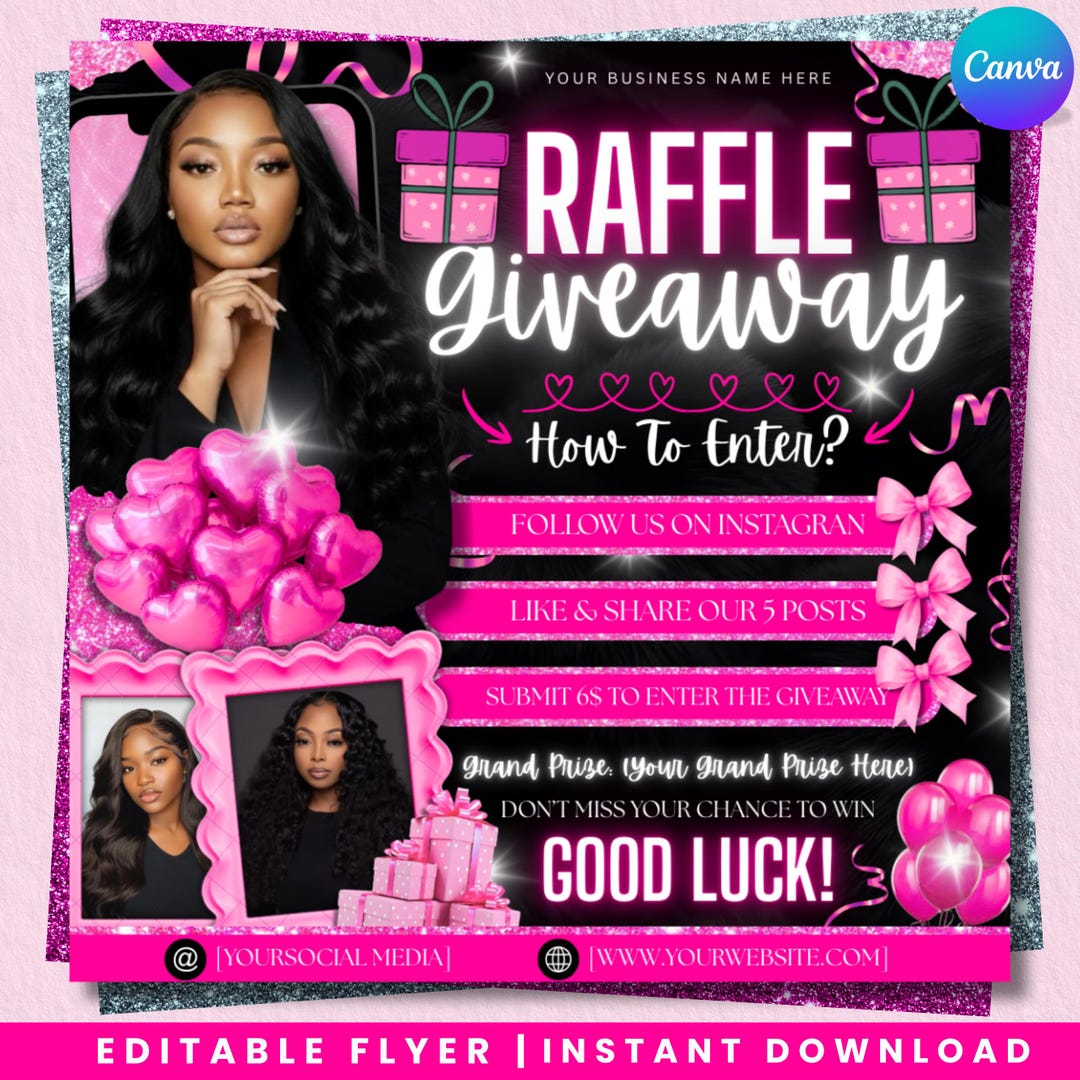 Hair Raffle Beauty Raffle Giveaway Flyer, Hair Lashes Nails, Canva Editable - Etsy