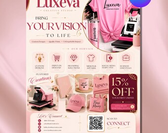 Roze flyer sjabloon voor knutselprojecten, bewerkbare marketingflyer voor bedrijven, promotieposter op maat, flyer voor drukkerijen, brandingdiensten