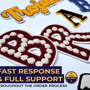 May include: A selection of embroidered patches in diverse colours and designs, including the letters "R", "B", and "A". The patches feature red, white, yellow, blue, and black. The image also includes text that reads "FAST RESPONSE & FULL SUPPORT".