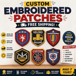 Custom Embroidered Patches with Your Logo, Personalized Patch, Iron On, Sew On, Velcro Badge