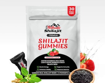 Strawberry Shilajit Gummies with Ashwagandha, Sea Moss, Burdock Root