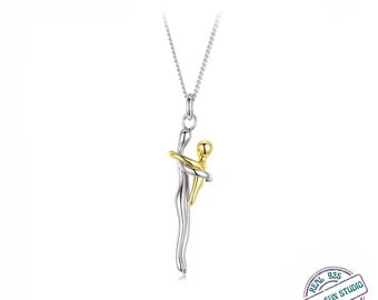 925 Sterling Silver Hug Necklace, Two Tone Embrace Pendant, Love & Connection Jewelry, Minimalist Couple Necklace, Gift for Her