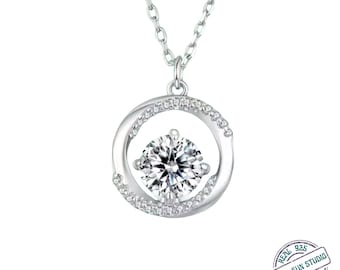 1CT Moissanite Möbius Necklace, 925 Sterling Silver Dancing Circle Pendant with O Chain, Minimal Protection Jewelry