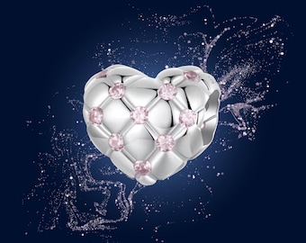 Solid 925 Sterling Silver Love Heart Charm Bead – Diamond Pattern Heart Fit Original Bracelet DIY Jewelry Gift for Love