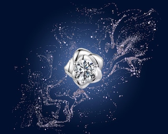 0.5CT Moissanite Rose Flower Necklace, 925 Sterling Silver Floral Pendant with O Chain, Love Jewelry Gift