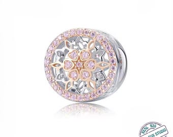 925 Sterling Silver Blooming Buds CZ Charm Bead – Protective Floral Mandala Bead for Bracelet & Necklace DIY Jewelry