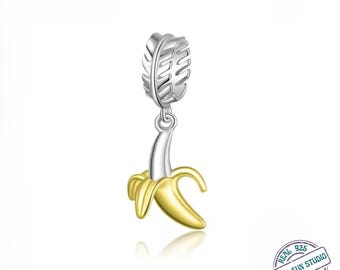 925 Sterling Silver Banana Charm Bead – Fun Fruit Charm for Original Silver Bracelet, DIY Jewelry Making, Abundance Symbol