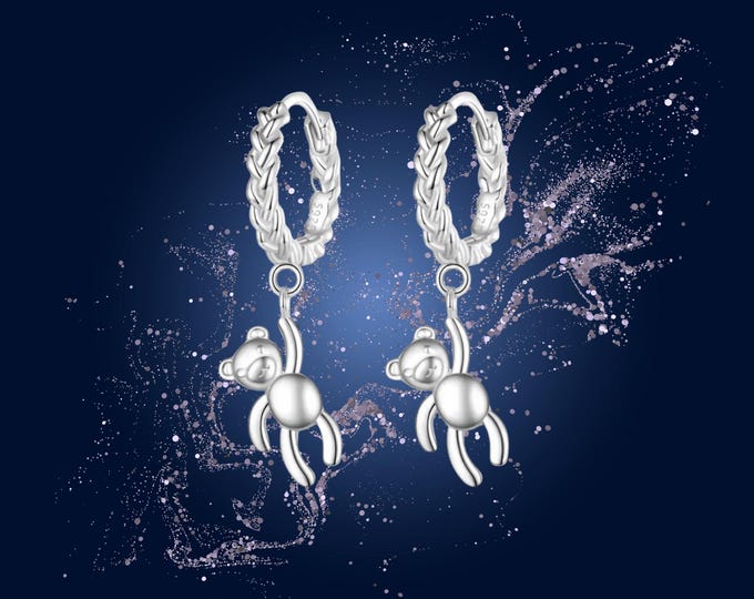 Featured listing image: 925 Sterling Silver Teddy Bear Drop Earrings – Cute Kawaii Bear Earrings, Dainty Silver Dangle Earrings, Love Gift for Her, Minimal Jewelry