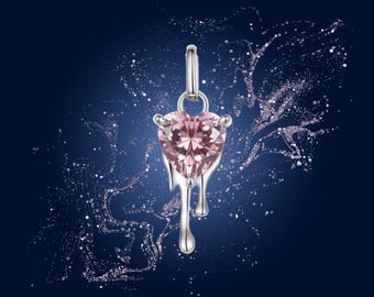 925 Sterling Silver Sparkling Heart Necklace, Pink CZ Heart Pendant, Minimal Silver Necklace for Women, Romantic Love Jewelry Gift