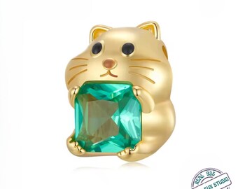 925 Sterling Silver Hamster Charm Bead – Cute Animal Abundance Charm for Bracelet & Necklace | Gold Plated DIY Jewelry Gift