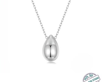 925 Sterling Silver Teardrop Necklace – Minimalist Pear Pendant for Abundance, Modern Dainty Silver Necklace, Gift for Her