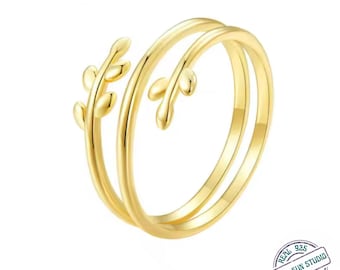 Gold Plated Leaf Adjustable Ring | S925 Sterling Silver Open Ring | Multilayer Leaves Ring for Abundance | Minimal Nature Jewelry Gift