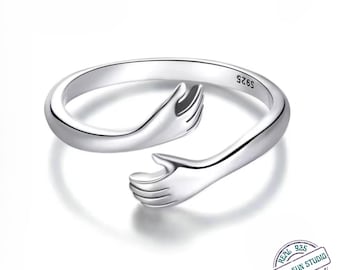 925 Sterling Silver Hugging Ring | Love & Connection Ring | Adjustable Open Ring | Minimal Silver Ring | Meaningful Gift for Her