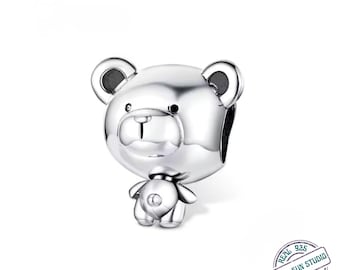 925 Sterling Silver Bear Charm Bead | Cute Bear Toy Charm for Bracelet & Necklace | DIY Jewelry Making | Love Gift Charm