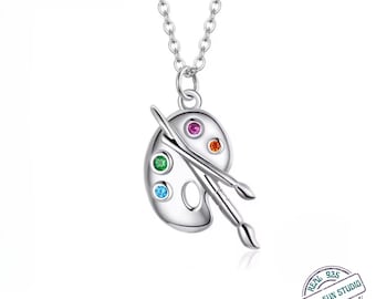 925 Sterling Silver Colorful Zircon Necklace – Creative Artist Pendant for Transformation, Rainbow Silver Necklace, Meaningful Gift for Her