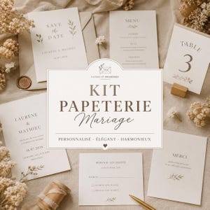 Puede incluir: Un kit de papelería de boda con tarjetas de color blanco roto, texto en marrón oscuro e ilustraciones botánicas. El conjunto incluye un Save the Date, menú, número de mesa, invitación, tarjeta de respuesta y nota de agradecimiento.
