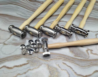 Conjunto de martelos texturizadores para joias – 5 pontas fixas, 9 pontas substituíveis