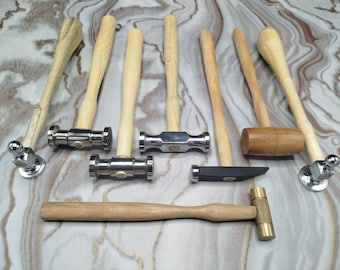 Conjunto de 8 martelos para fabricação de joias, modelagem de metais e ourivesaria - Ferramentas para profissionais que gostam de fazer você mesmo.