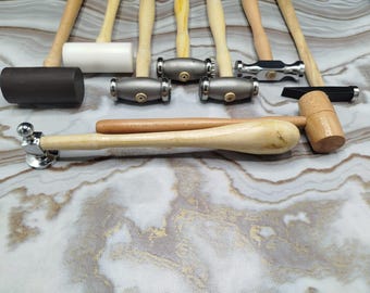 Conjunto de 9 martelos para joalheria, incluindo martelos para texturizar couro, plástico e madeira, para ourivesaria (cinzelagem e cinzelagem dupla).