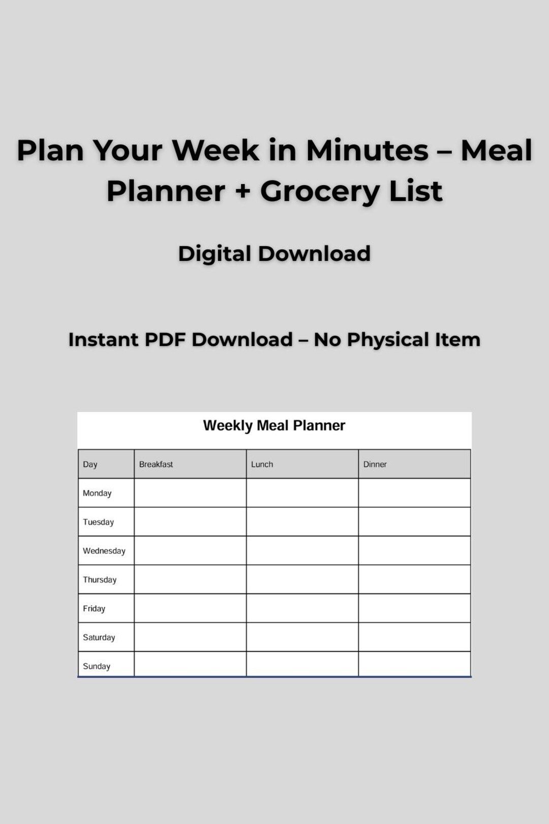 Weekly Meal Plan & Grocery List Printable | Meal Prep Organizer ...