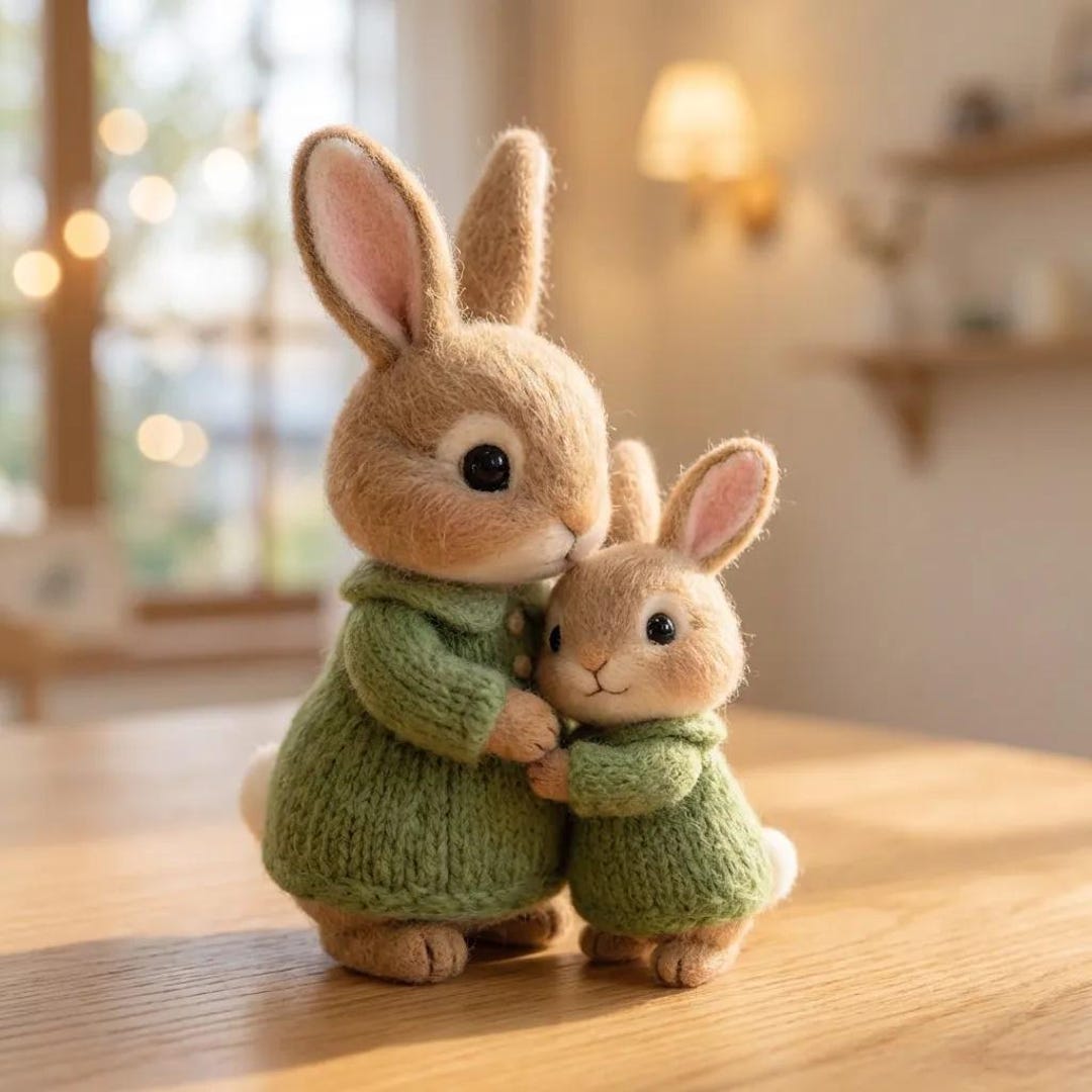 Felt Bunny Mother and Baby Set, Handmade Wool Rabbit Doll, Gift for Mom ...