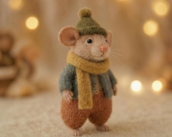 Needle Felted Mouse Handmade Wool Mouse Doll Mini Animal Figurine Gift for Her Room Decor Spring Winter Valentine Decor