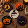 Halloween Felt Coasters, Witch Ghost Pumpkin Decor, Handmade Wool Needle Felted Drink Mat, Spooky Table Setting, Festive Fall Gift for Her