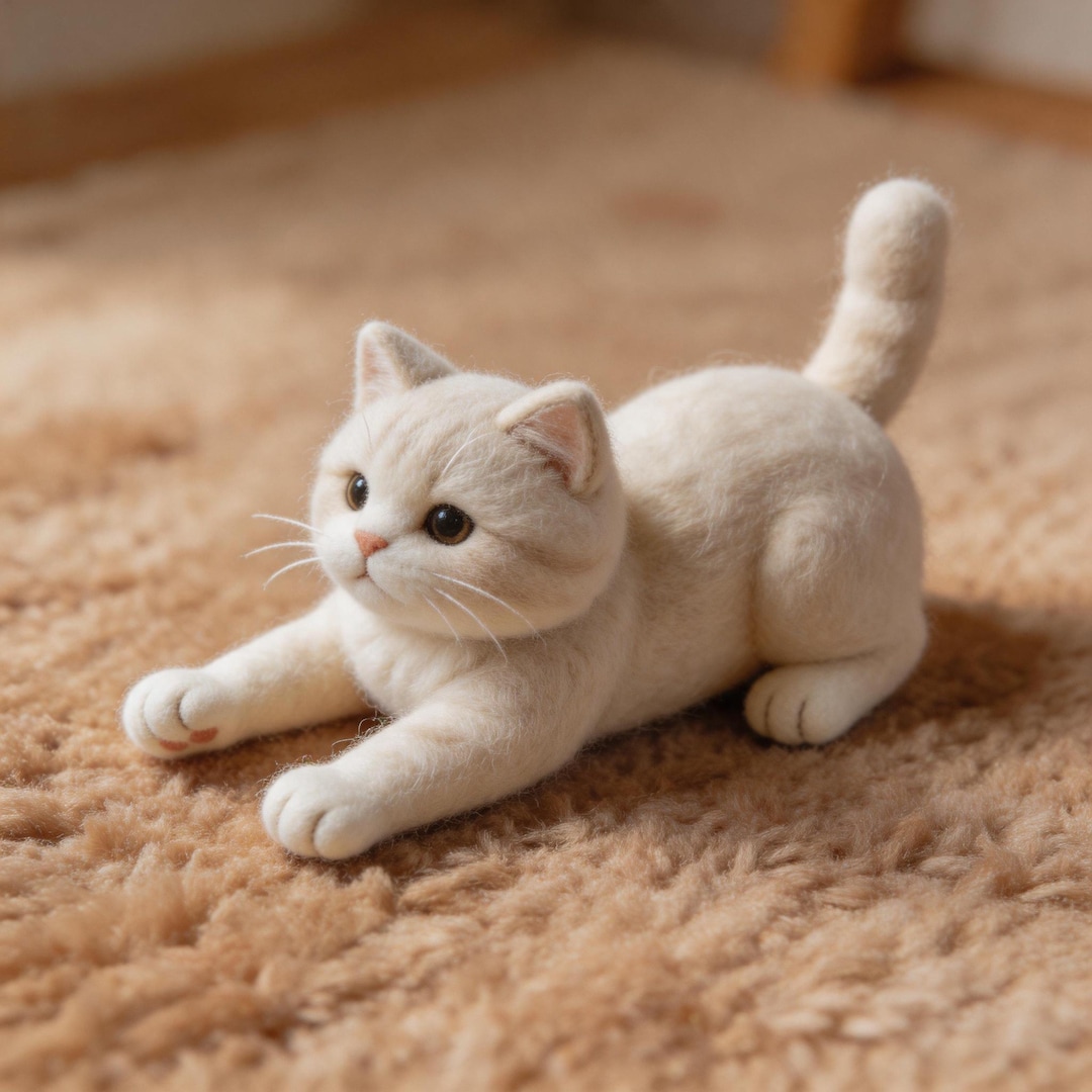Handmade Felted Cat Figurine, Mini 3-inch, Felted Animal, Cute Kitten ...