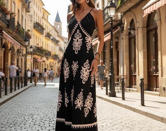 Floral Cami Maxi Dress – Summer Beach Vacation, Elegant Sleeveless Long Polyester Dress