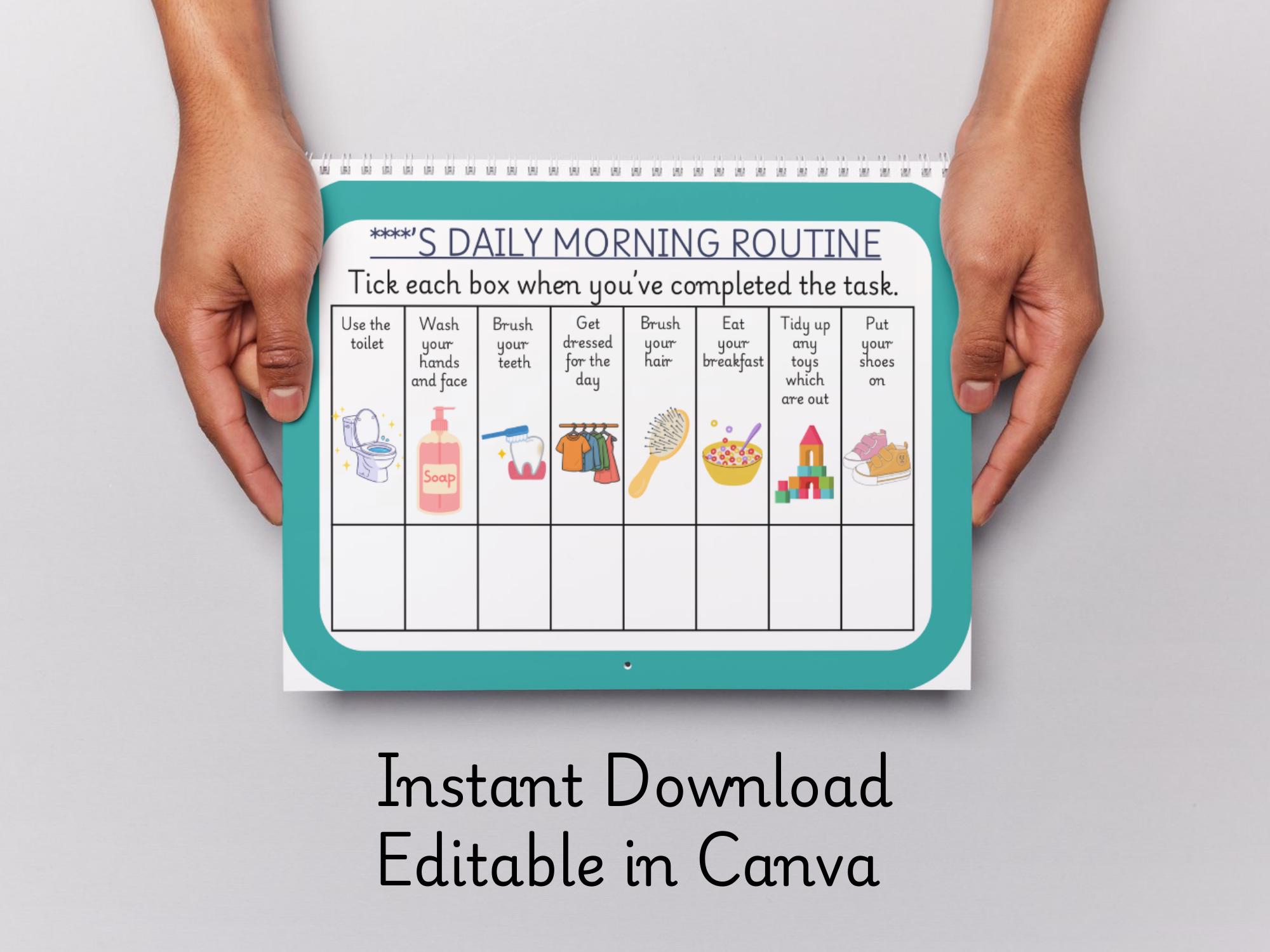 Editable Kids Morning Routine Chart | Daily Checklist Routine Printable ...