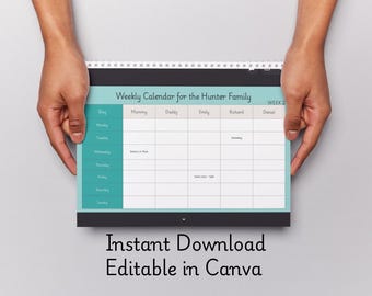 Calendrier familial hebdomadaire imprimable | Famille A4 | Modèle de toile modifiable