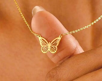 Gold Butterfly Pendant Necklace • Minimalist Choker Necklace • Stainless Steel Butterfly Jewelry • Elegant Gift for Her