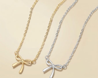 14K Gold Bow Pendant Necklace by ParvinsCollective • Dainty Bow Necklace • Minimalist Chain • Cute Everyday Jewellery • Gift for Her