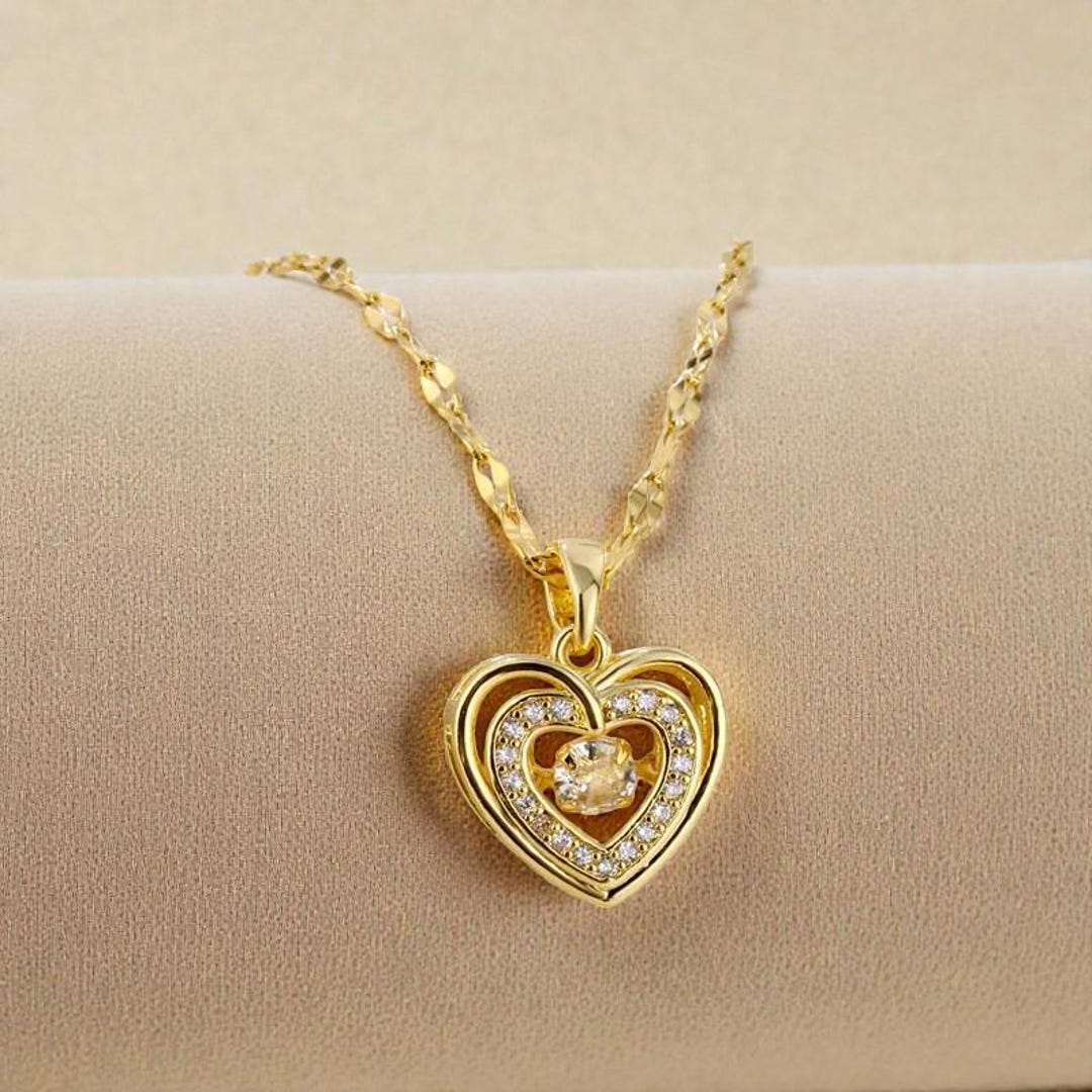 Beating Heart Crystal Necklace, Gold Titanium Steel Layer Clavicle ...