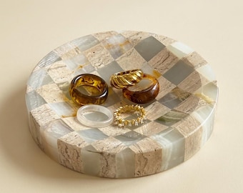 Natural Marble Jewelry Tray, Mother’s Day Gift for Mom, Travertine Stone Ring Dish, Luxury Jewelry Holder, Minimalist Vanity Tray, Mom Gift