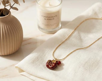 Pomegranate Necklace, Dainty Gold Red Fruit Pendant, Bridesmaid Gift, Mothers Gift, Minimalist Jewellery, Birthday Gift for Her, Anniversary