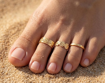 Gold Toe Rings Set of 3, Adjustable 18k Gold Plated, Minimalist Summer Jewellery, Holiday Gift, Bridesmaid Gift, Dainty Foot Accessories,