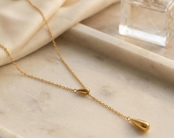 Dainty Gold Teardrop Necklace, Minimalist Drop Pendant, Layering Necklace, Gift for Her, Bridesmaid Gift, Gold Filled Necklace, Mother's Day