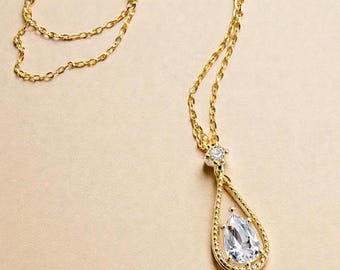 Teardrop Zircon Necklace, Gold Clavicle Chain, Minimalist Fairy Jewelry