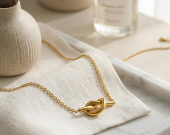 Necklace Eclair Gift For Her 18k Gold Necklace Birthday Gift Silver And Gold Anniversary Gift Wedding Gift Knots Cute Gift Pretzel Jewellery