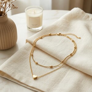 Layered Heart Necklace Gold, Dainty Heart Pendant Collarbone Necklace Women, Mothers Day Gift, Bridesmaid Gift, Minimalist Stacking Necklace