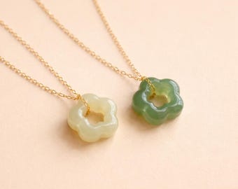 Jade Flower Pendant Necklace, Natural Green Jade Ball Choker, Adjustable Chain, Meaningful Gift for Her Natural Origin United Kingdom