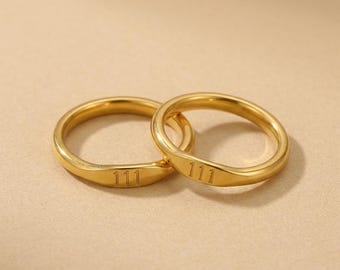 Gold Fill Angel Number Ring, Hand Stamped 111 222 333 Ring, Spiritual Stacking Ring, Minimalist Gold Ring, Mother’s Day Gift for Mom Angel