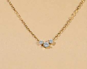 Gold Zircon Necklace Minimalist Three Stone Pendant Dainty 18K Gold Plated Jewelry Elegant Gift for Women