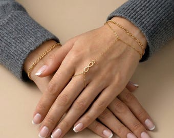 Hand Chain Bracelet Ring, Dainty Hand Harness Jewelry, Link Chain Ring Bracelet, Minimalist Hand Chain, Infinity Hand Bracelet, Gift For Her
