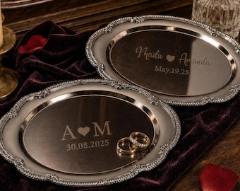 Personalized Wedding Ring Tray, Custom Engraved Metal Jewelry Tray, Anniversary Gift, Ring Dish, Wedding Keepsake for Couple