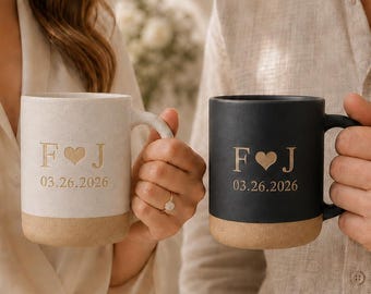 Personalized Couple Mug Set, Custom Mr and Mrs Ceramic Coffee Mugs, Wedding Gift for Couple, Newlywed Gift