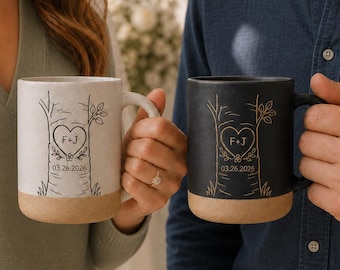 Tazas personalizadas para parejas, juego de tazas de boda personalizadas para él y para ella con iniciales y fecha, regalo de aniversario, regalo de compromiso, tazas de café de cerámica.