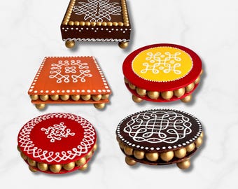 Hand-Painted Beaded Chowki | Kolam Pooja Stand, Manai | Indian Home Decor
