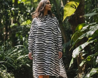 Zebra Print Raincoat, Recycled rPET, Unisex Outdoor Adventure